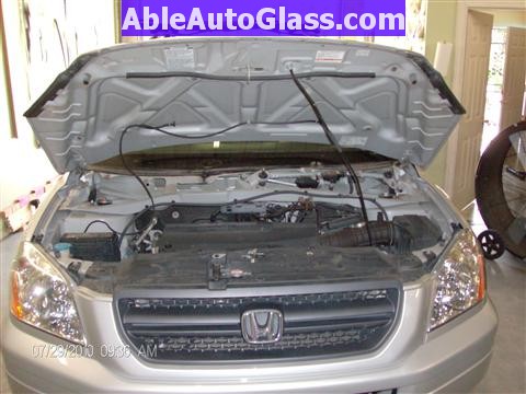 Honda Pilot 2003-2008 Windshield Replace - Cowl and Wiper Removed - View Under Hood