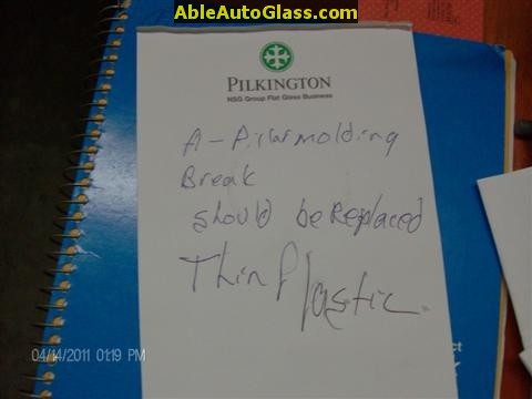 Acura TSX 2009 Windshield Replace - A-pillar Molding Break During Removal and Must Be Replaced