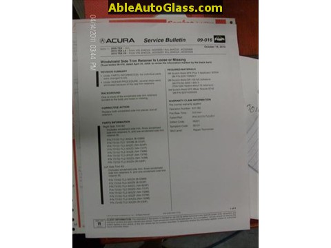 Acura TSX 2009 Windshield Replace - Acura Service Bulletin for TSX