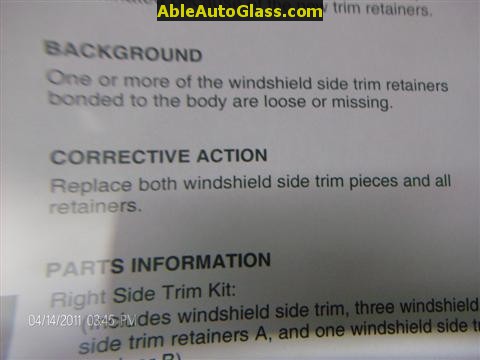Acura TSX 2009 Windshield Replace - Corrective Action - A-pillar Moldings Must Be Replaced