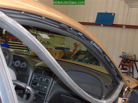 Ford Mustang 2000 Front Windshield Replacement - View Under Door Rubber Molding