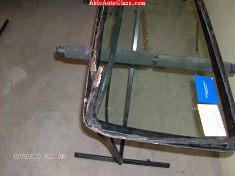 Jeep Wrangler Windshield Opening - Rust- View of Old Seal Laying on Windshield