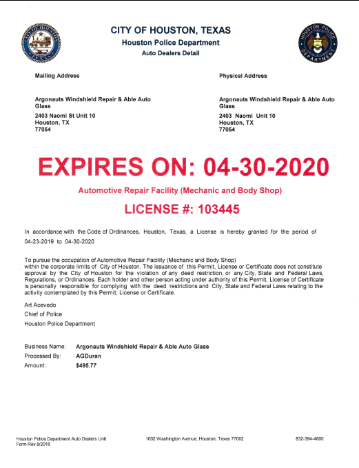 Japonicus Auto Repair Shop License Texas